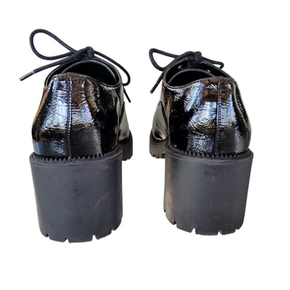 MIX NO. 6 | Black Oxford Heels Chunky Lug Sole Faux Vegan Leather Shiny Goth10 - Picture 5 of 15